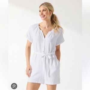 Tommy Bahama Coral Isle Romper Gauze Cotton Tie Waist Button Front Large